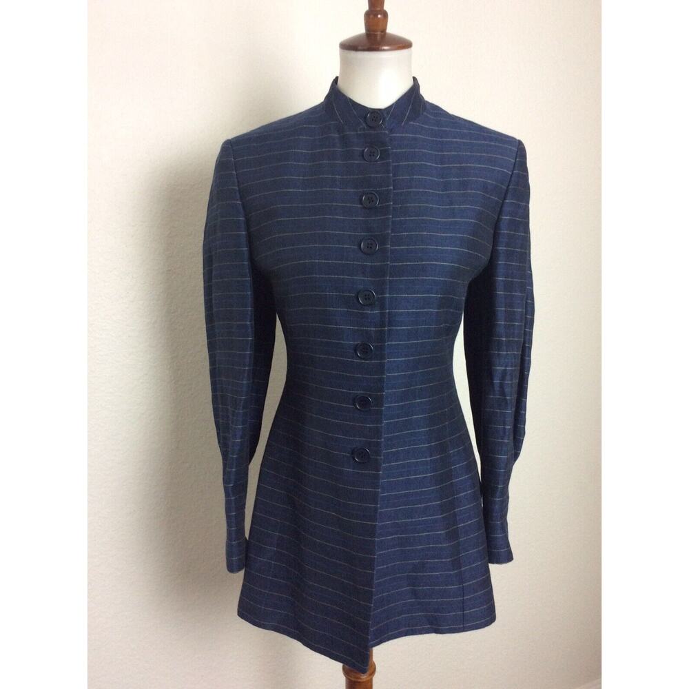 Emporio Armani Vintage Jacket Blazer Single Breast Striped Linen Blend